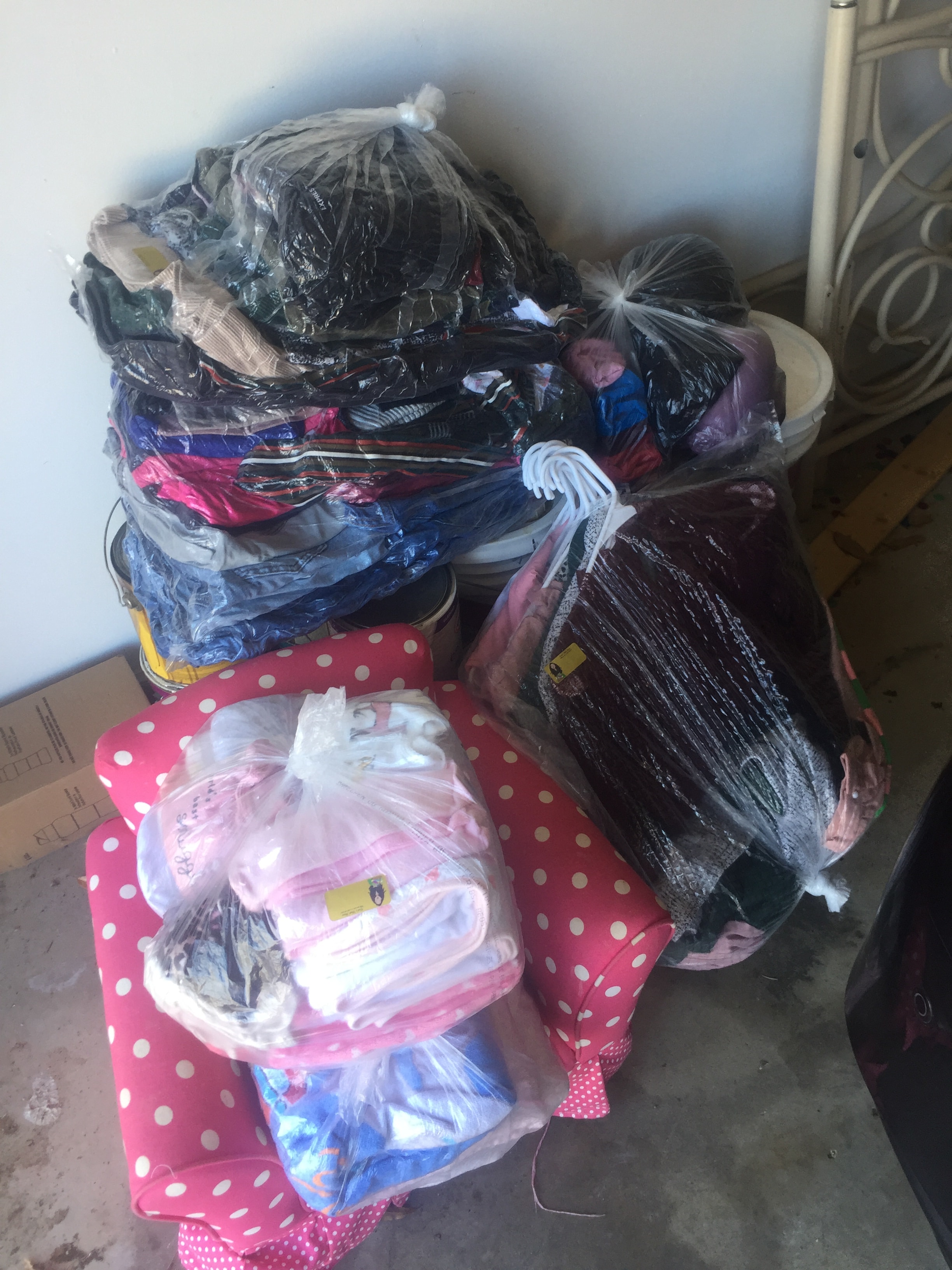 Sorted laundry bags ready for washing